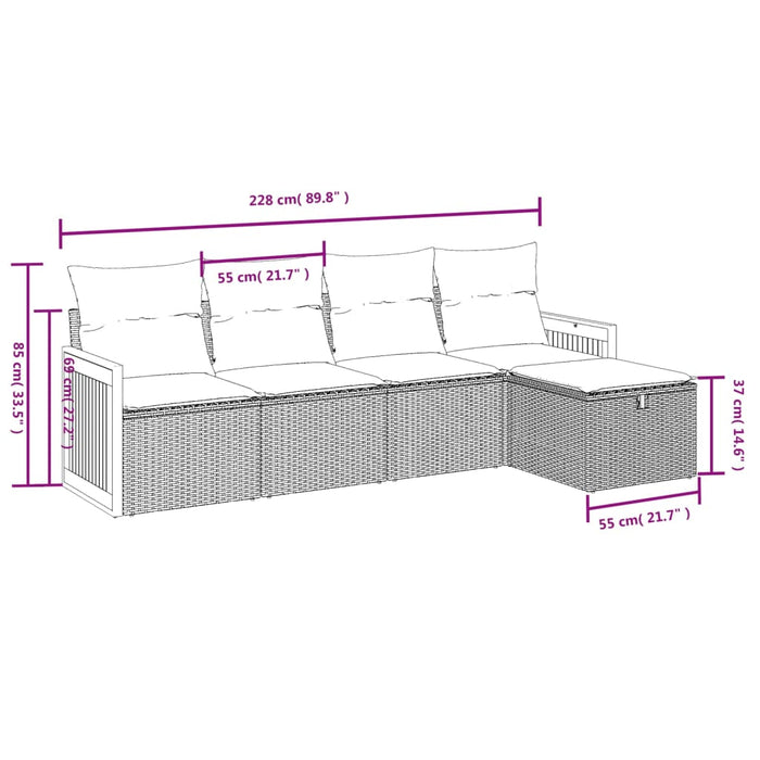 Set Divani da Giardino 5 pz con Cuscini in Polyrattan Nero 3265717