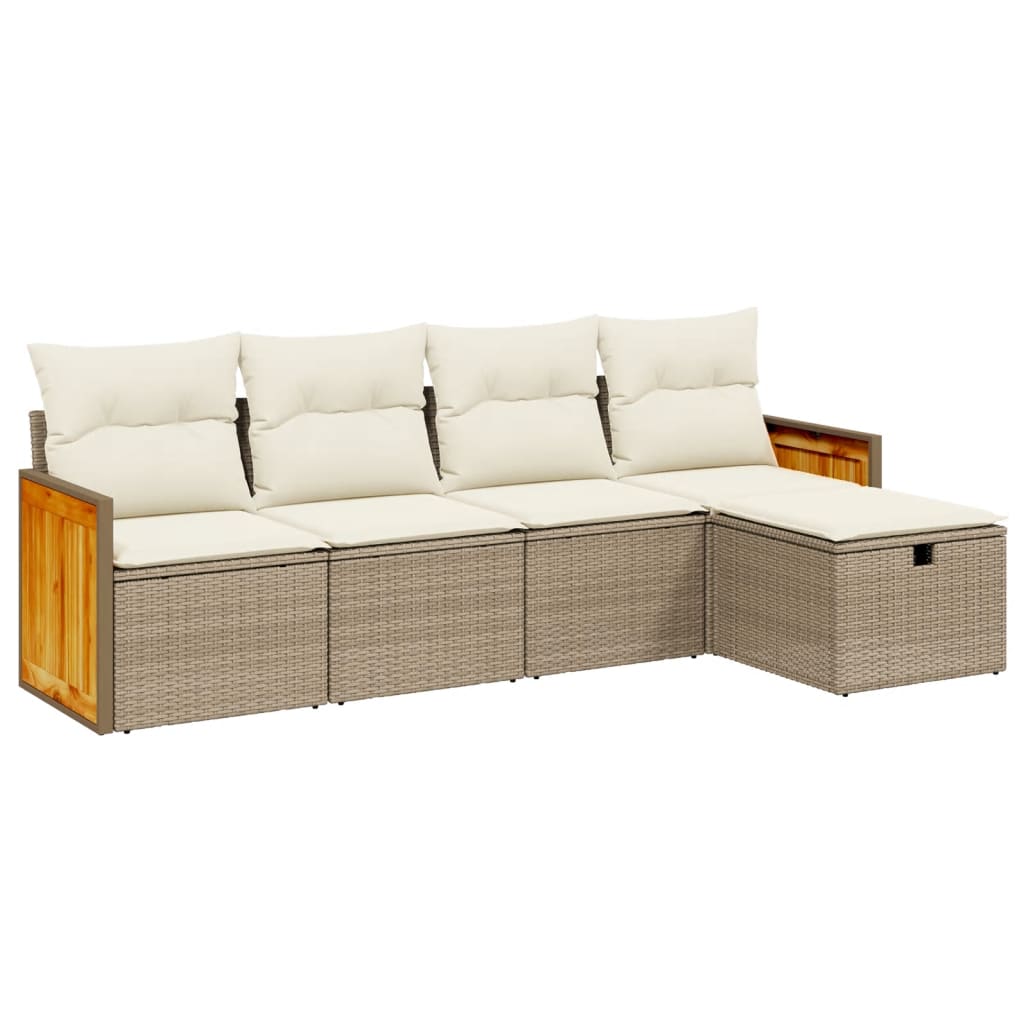 Set Divano da Giardino 5 pz con Cuscini Beige in Polyrattan 3265720