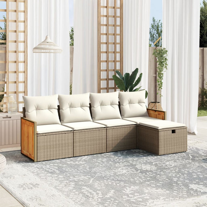 Set Divano da Giardino 5 pz con Cuscini Beige in Polyrattan 3265720