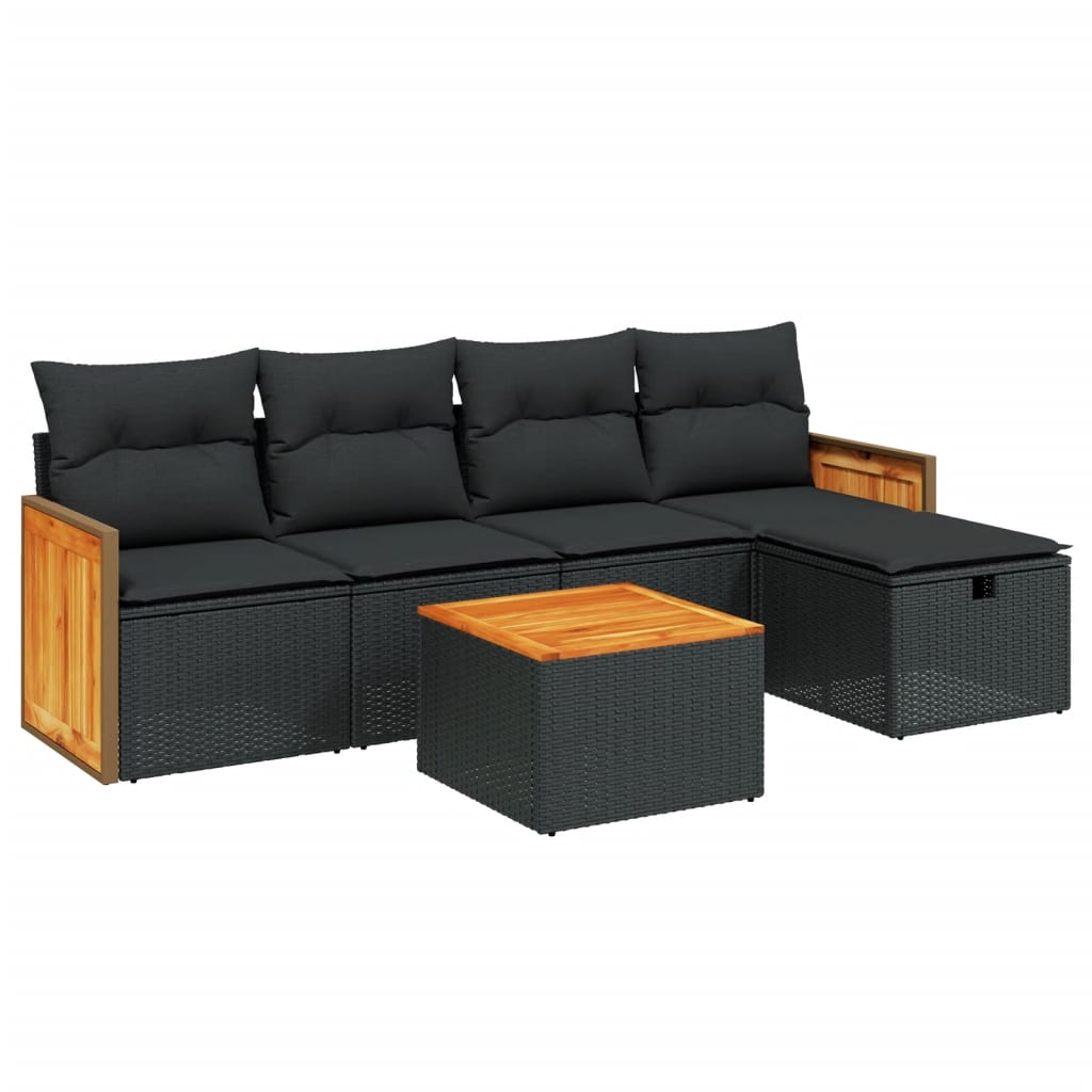 Set Divano da Giardino 6 pz con Cuscini Nero in Polyrattan 3265724