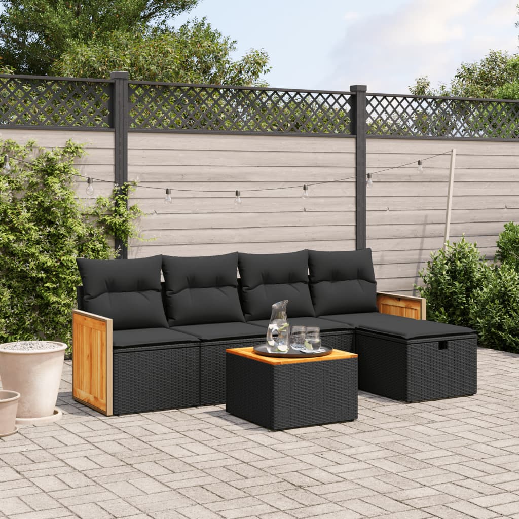 Set Divano da Giardino 6 pz con Cuscini Nero in Polyrattan 3265724