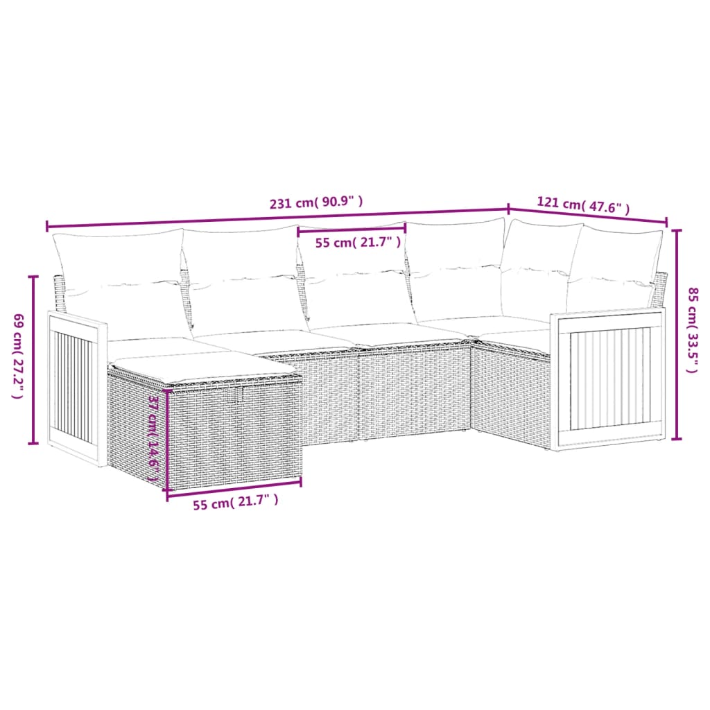 Set Divano da Giardino 6 pz con Cuscini Grigio in Polyrattancod mxl 116713