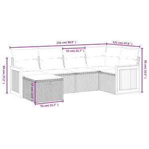 Set Divano da Giardino 6 pz con Cuscini Grigio in Polyrattancod mxl 116713