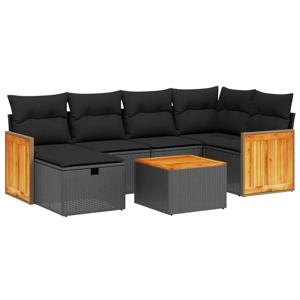 Set Divani da Giardino con Cuscini 7pz Nero Polyrattan 3265738