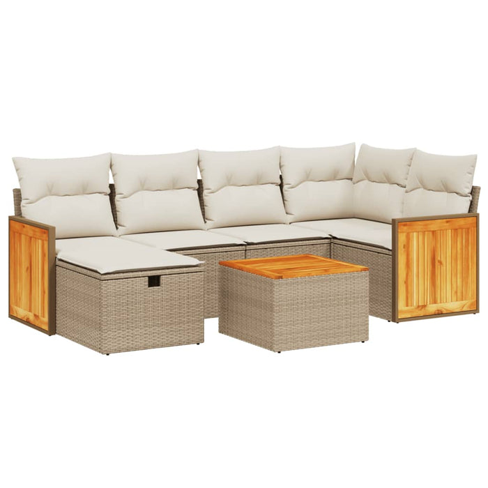 Set Divani da Giardino 7 pz con Cuscini Beige in Polyrattancod mxl 113777