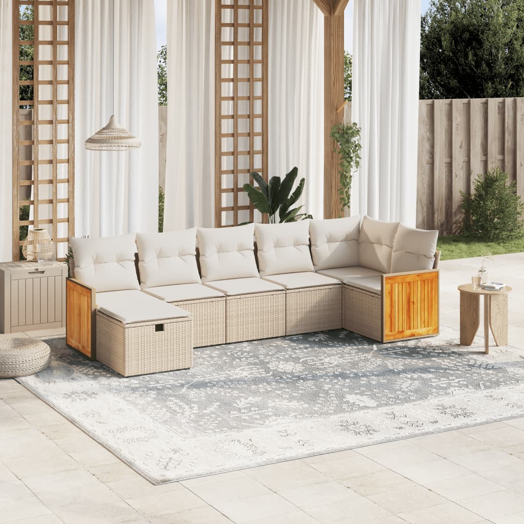 Set Divani da Giardino 7 pz con Cuscini Beige in Polyrattan 3265748