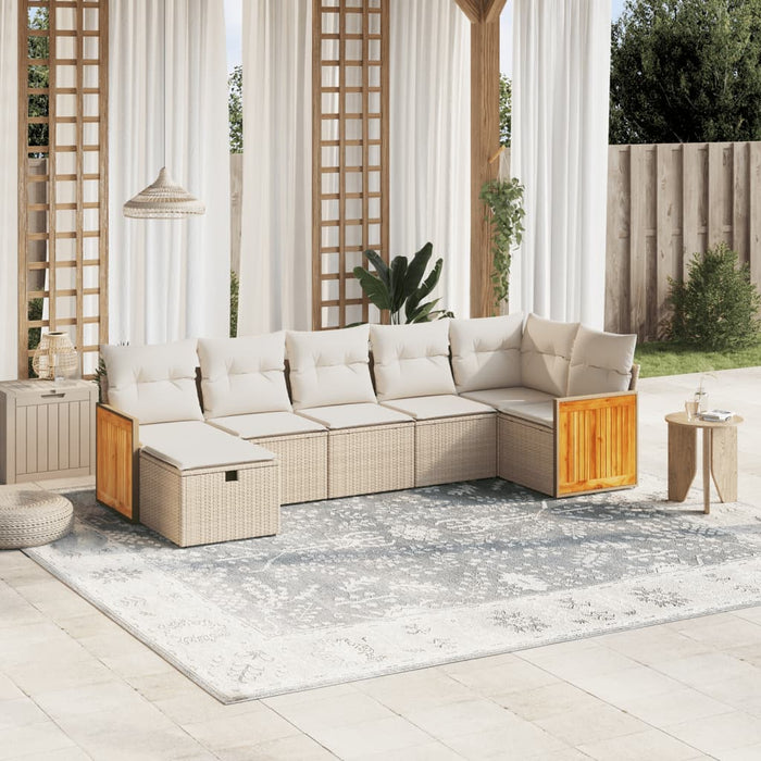 Set Divani da Giardino 7 pz con Cuscini Beige in Polyrattan 3265748