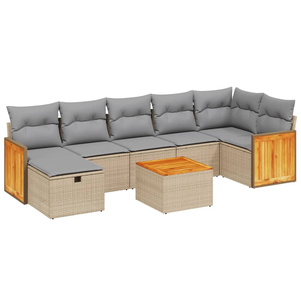 Set Divano da Giardino 8 pz con Cuscini Beige Misto Polyrattan 3265756