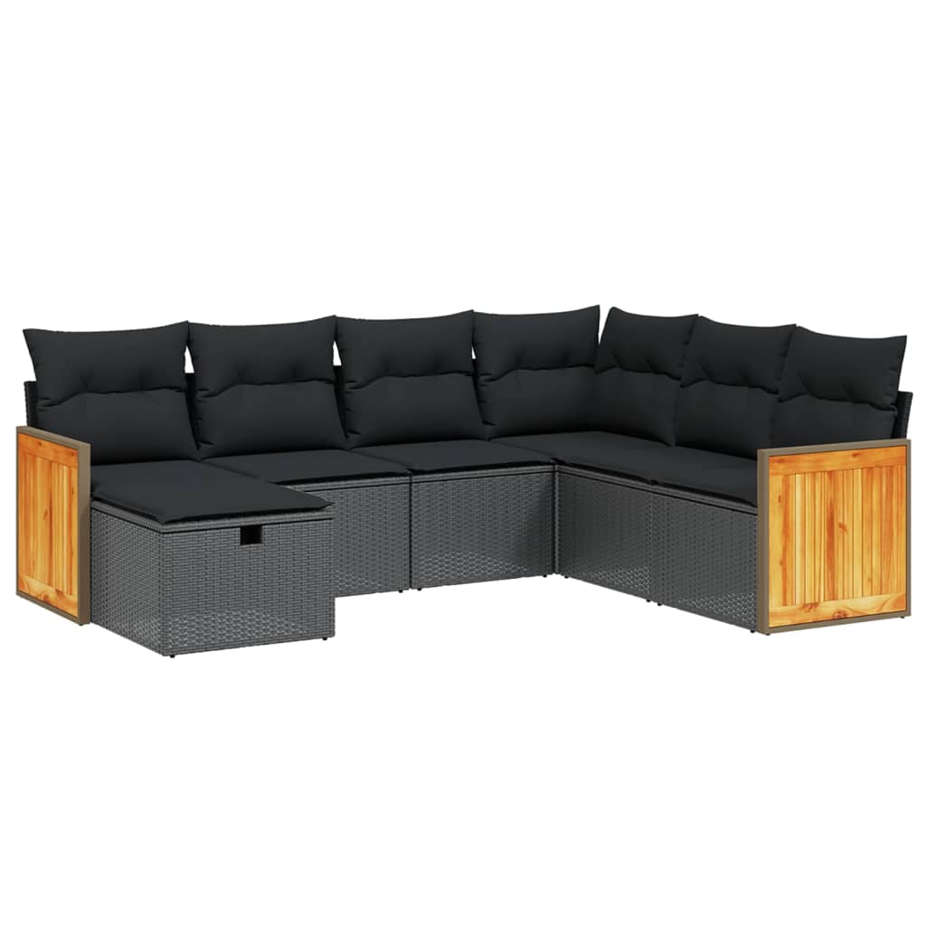 Set Divani da Giardino con Cuscini 7pz Nero Polyrattan 3265759