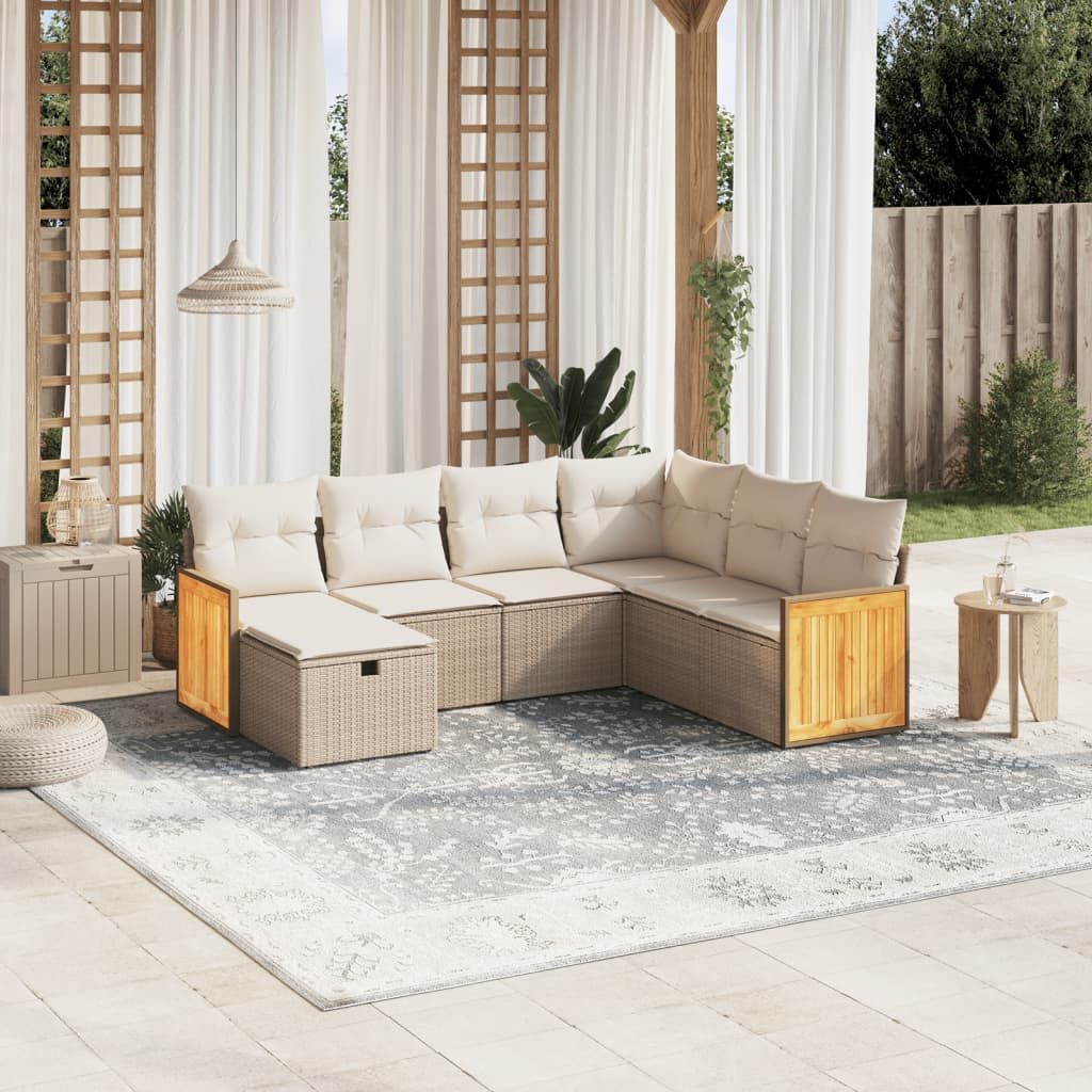 Set Divani da Giardino 7 pz con Cuscini Beige in Polyrattancod mxl 113779