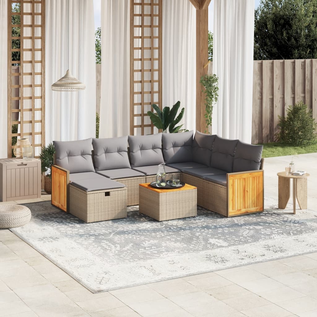 Set Divano da Giardino 8 pz con Cuscini Beige Misto Polyrattan 3265770