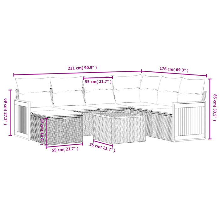 Set Divano da Giardino 8 pz con Cuscini Grigio in Polyrattan 3265771