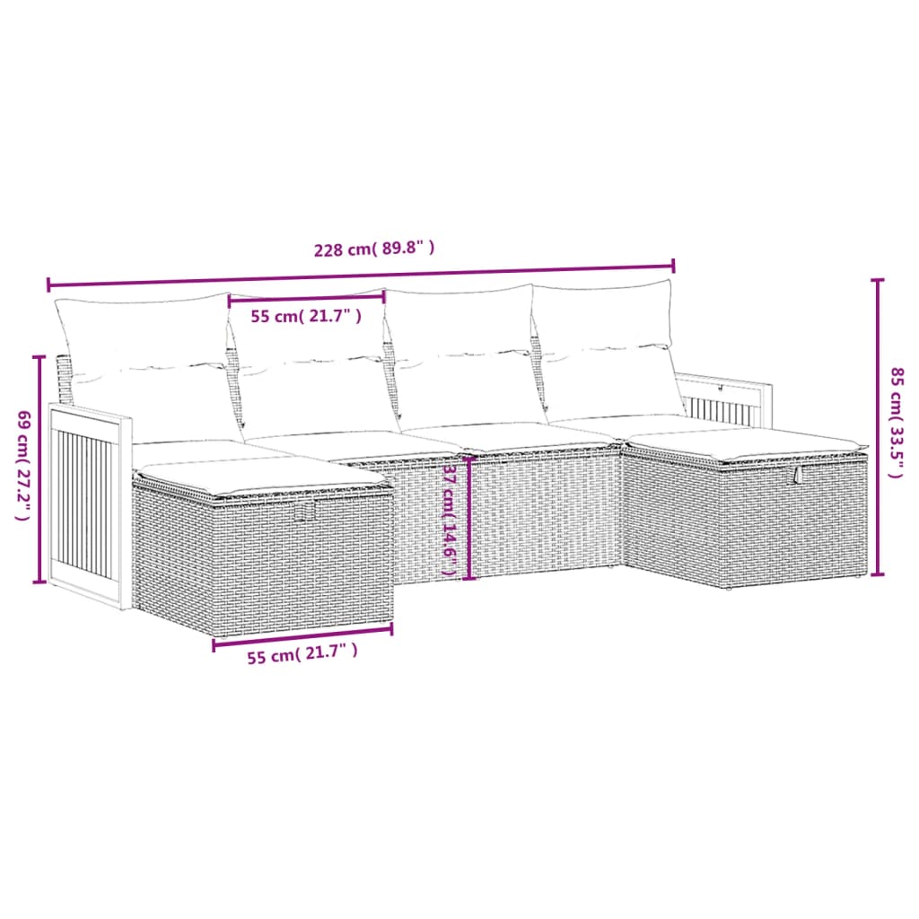 Set Divano da Giardino 6 pz con Cuscini Nero in Polyrattancod mxl 113781