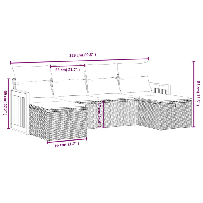 Set Divano da Giardino 6 pz con Cuscini Nero in Polyrattancod mxl 113781