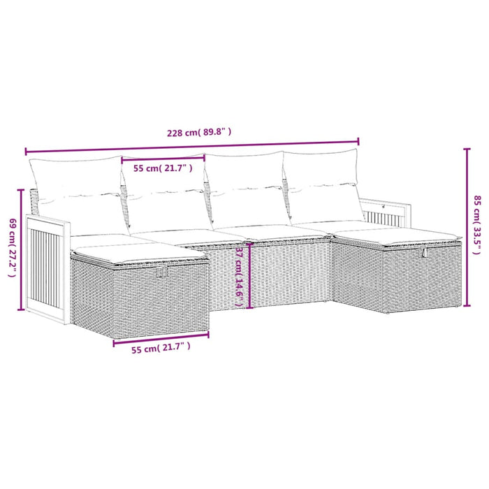 Set Divano da Giardino 6 pz con Cuscini Beige Misto Polyrattan 3265777