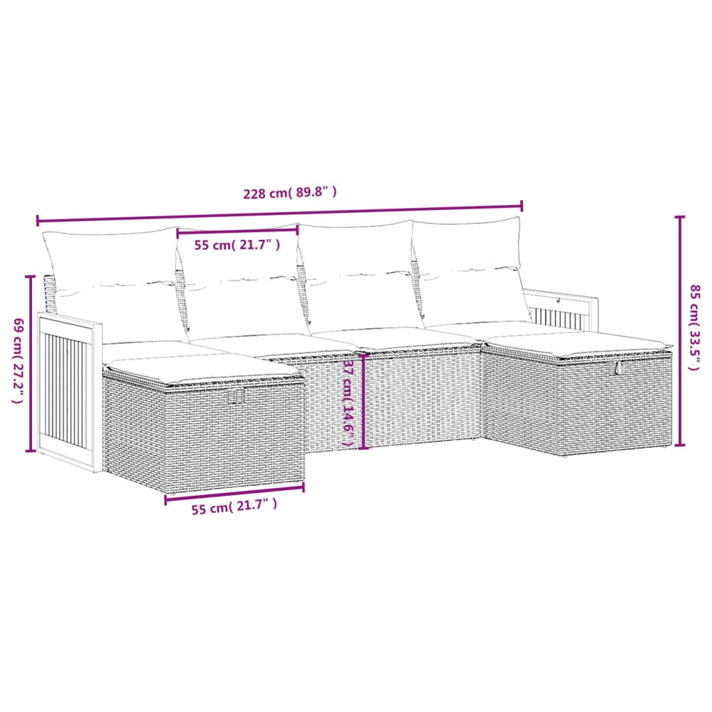 Set Divano da Giardino 6 pz con Cuscini Beige Misto Polyrattancod mxl 89773