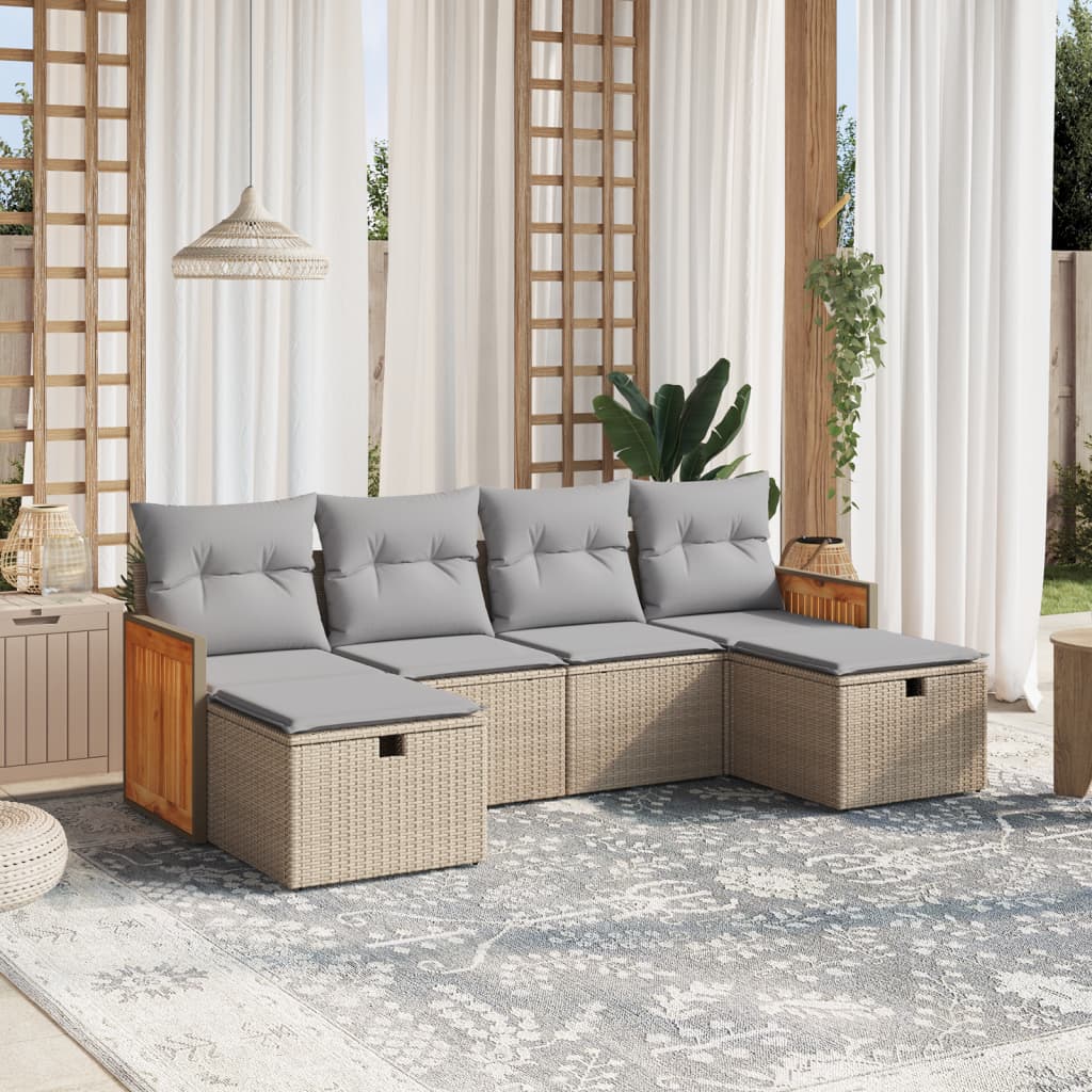 Set Divano da Giardino 6 pz con Cuscini Beige Misto Polyrattan 3265777