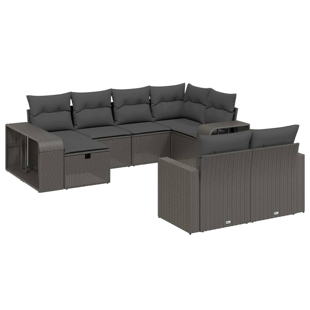 Set Divani da Giardino 10pz con Cuscini in Polyrattan Nero 3266235