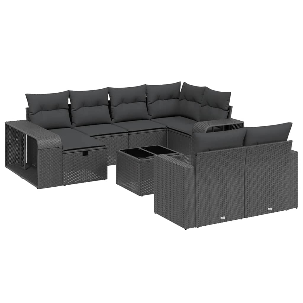 Set Divani da Giardino 11 pz con Cuscini in Polyrattan Nero 3266245