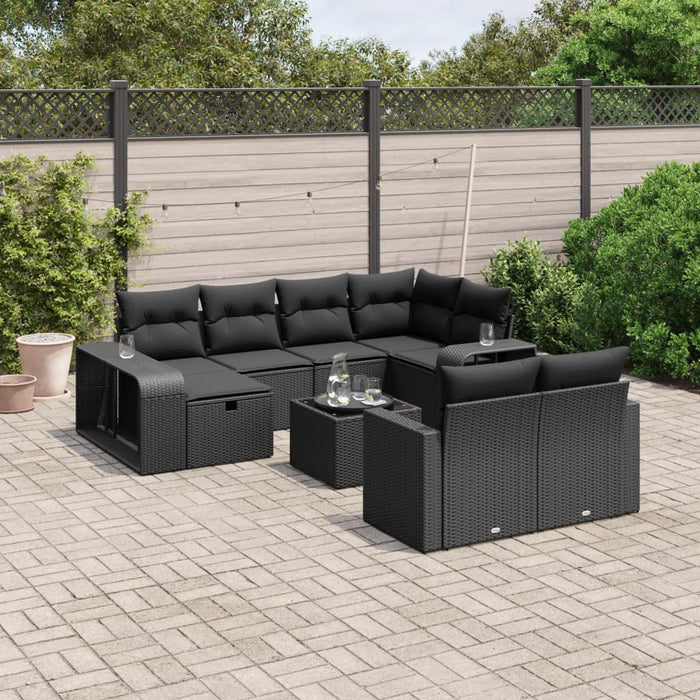 Set Divani da Giardino 11 pz con Cuscini in Polyrattan Nero 3266245