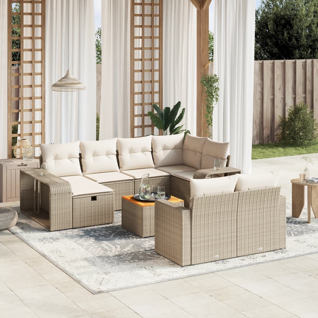 Set Divani da Giardino 11 pz con Cuscini Beige in Polyrattan 3266258