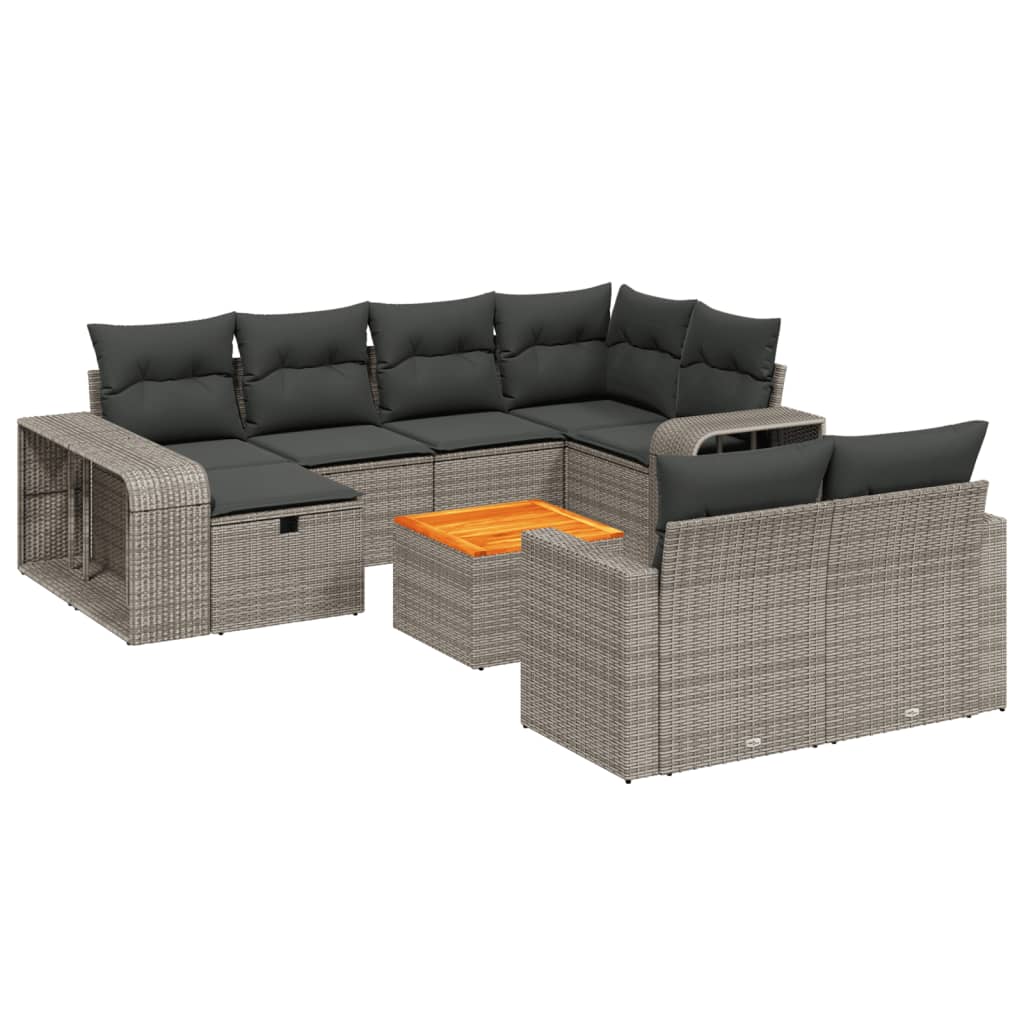 Set Divani da Giardino 11 pz con Cuscini in Polyrattan Grigio 3266260