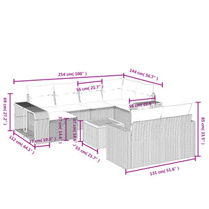 Set Divani da Giardino 11 pz con Cuscini in Polyrattan Grigio 3266260