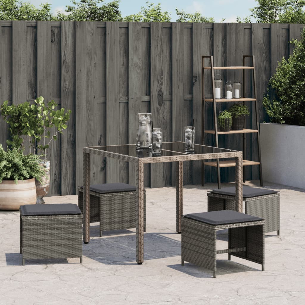 Sgabelli Giardino con Cuscini 4 pz Grigi 40x40x35 cm Polyrattan 4007485