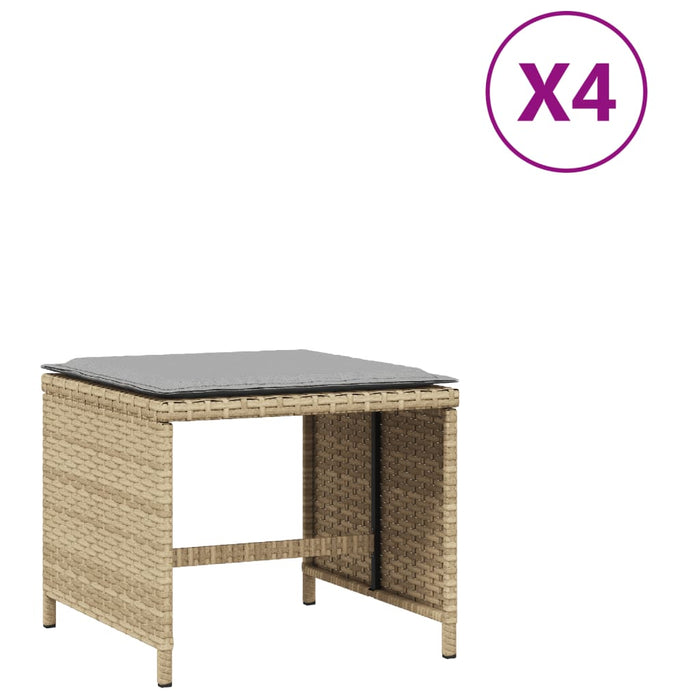 Sgabelli Giardino Cuscini 4pz Beige Misto 40x40x35cm Polyrattan 4007489