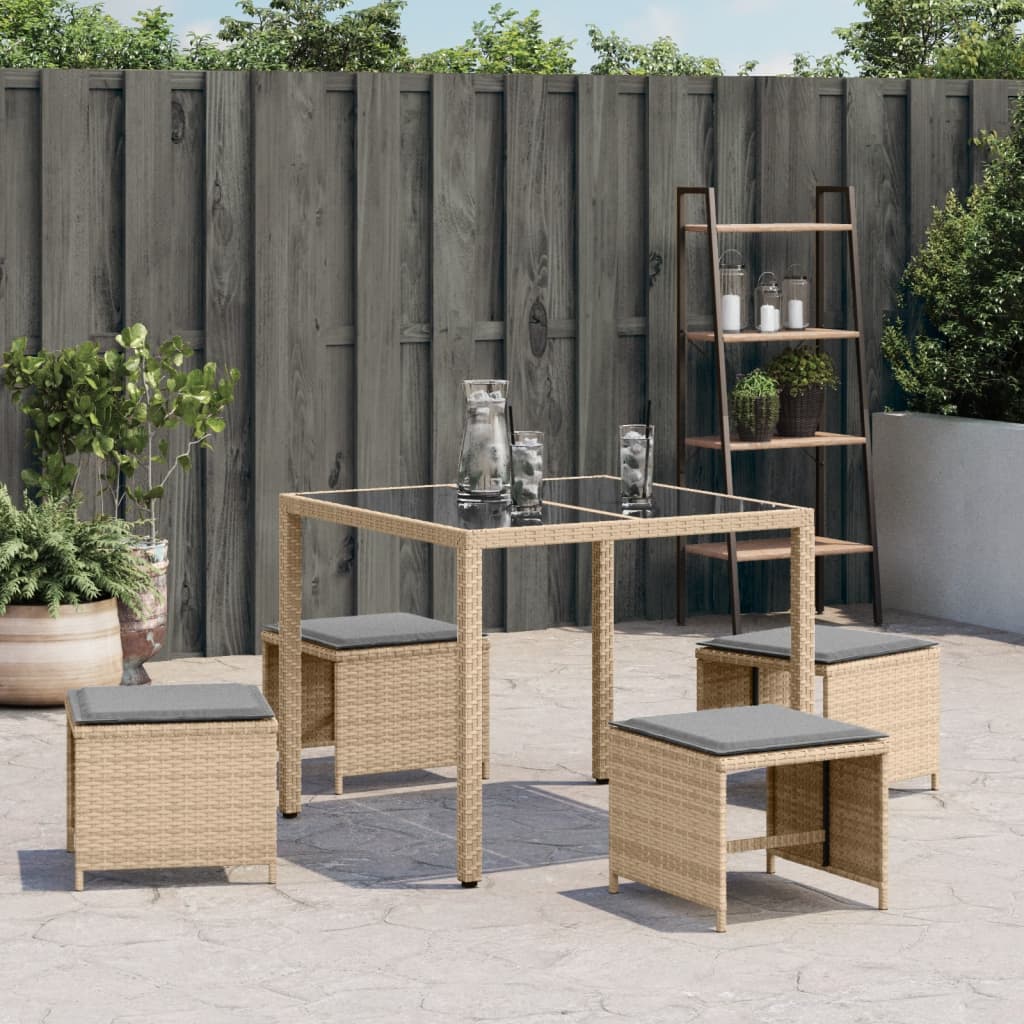 Sgabelli Giardino Cuscini 4pz Beige Misto 40x40x35cm Polyrattan 4007489