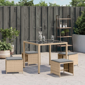 Sgabelli Giardino Cuscini 4pz Beige Misto 40x40x35cm Polyrattan 4007489