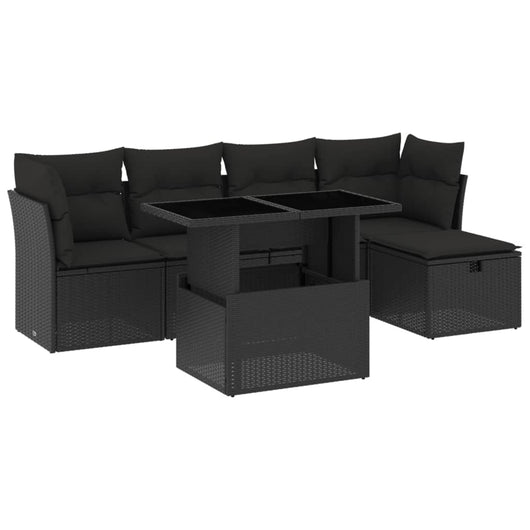 Set Divano da Giardino 6 pz con Cuscini Nero in Polyrattan 3274635