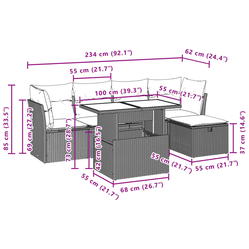 Set Divano da Giardino 6 pz con Cuscini Nero in Polyrattan 3274635