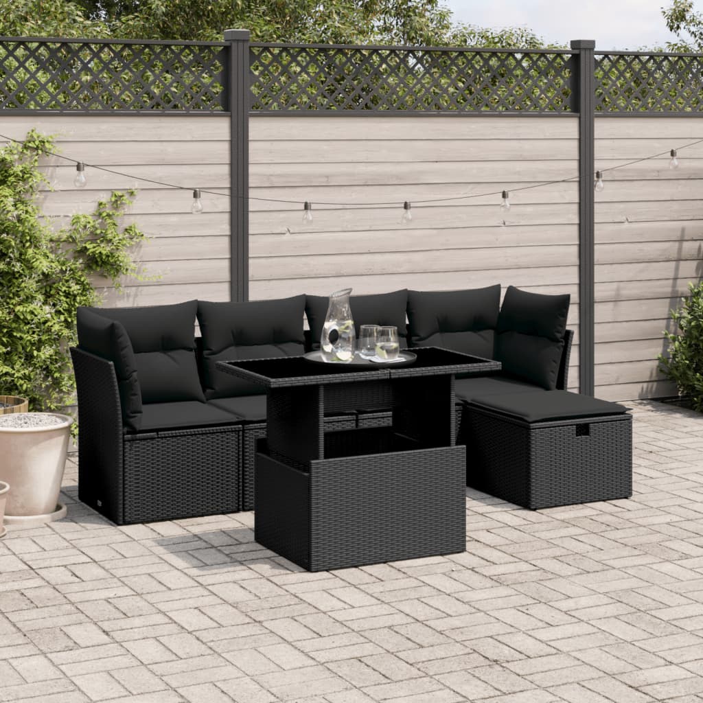 Set Divano da Giardino 6 pz con Cuscini Nero in Polyrattan 3274635