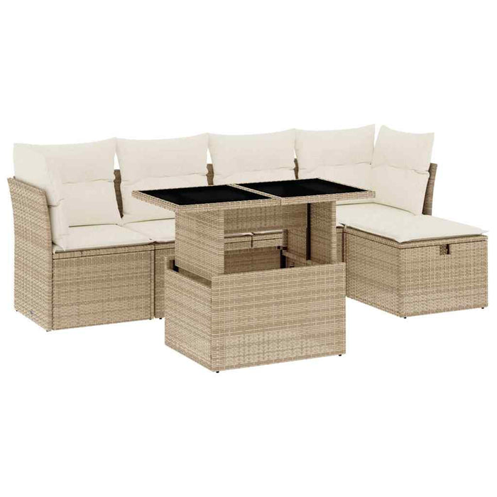 Set Divano da Giardino 6 pz con Cuscini Beige in Polyrattan 3274638