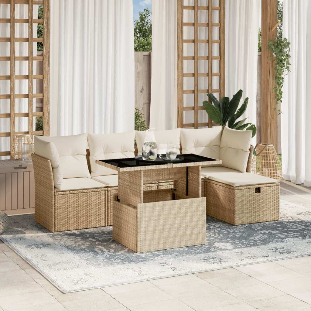 Set Divano da Giardino 6 pz con Cuscini Beige in Polyrattan 3274638