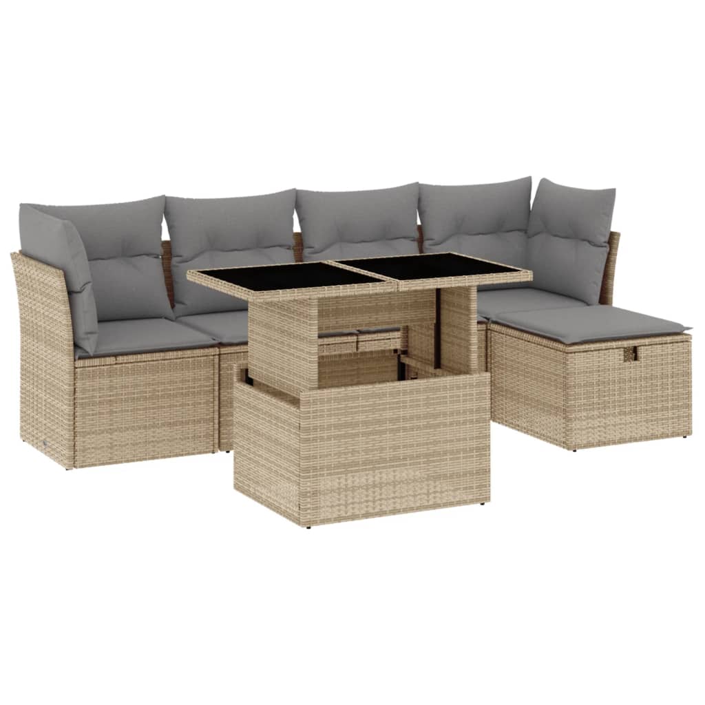 Set Divano da Giardino 6 pz con Cuscini Beige in Polyrattan 3274639