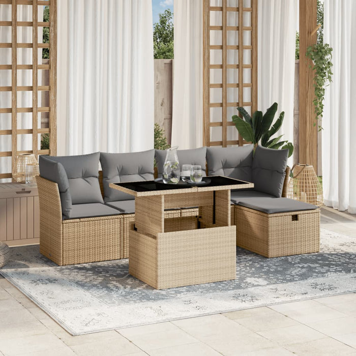 Set Divano da Giardino 6 pz con Cuscini Beige in Polyrattan 3274639