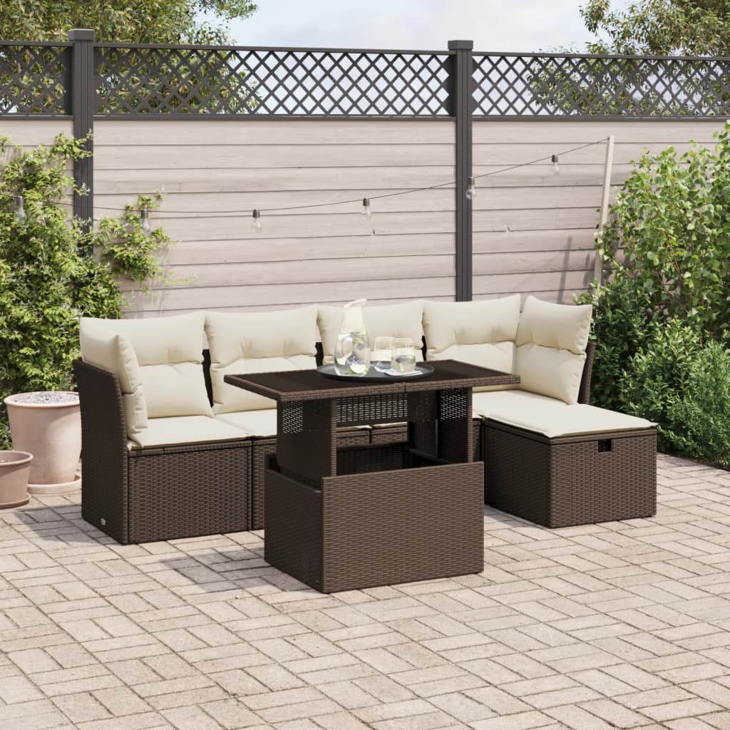 Set Divano da Giardino 6 pz con Cuscini Marrone in Polyrattan 3274643