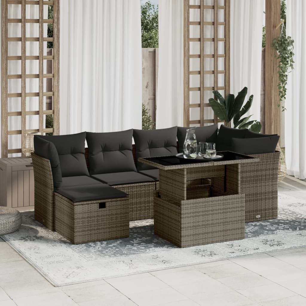 Set Divani da Giardino 7 pz con Cuscini Grigio in Polyrattan 3274660