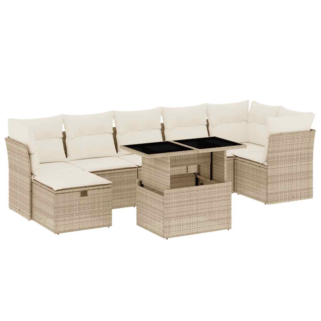 Set Divano da Giardino 8 pz con Cuscini Beige in Polyrattan 3274668