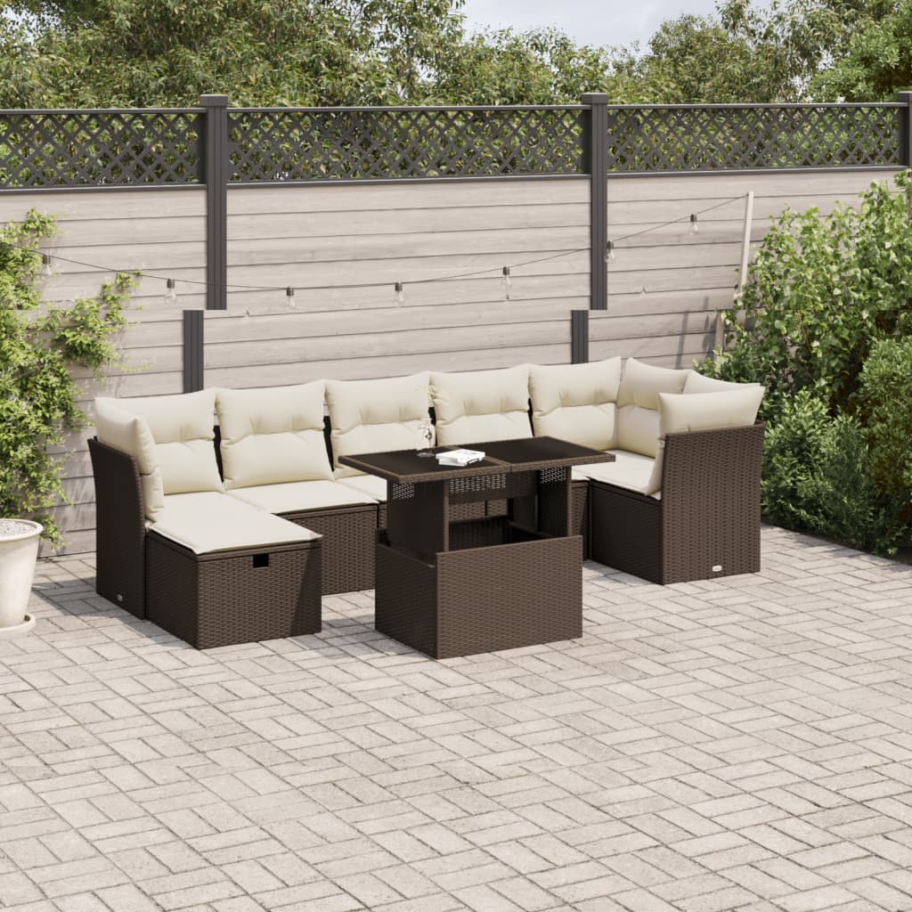 Set Divani da Giardino 8 pz con Cuscini Marrone in Polyrattan 3274673