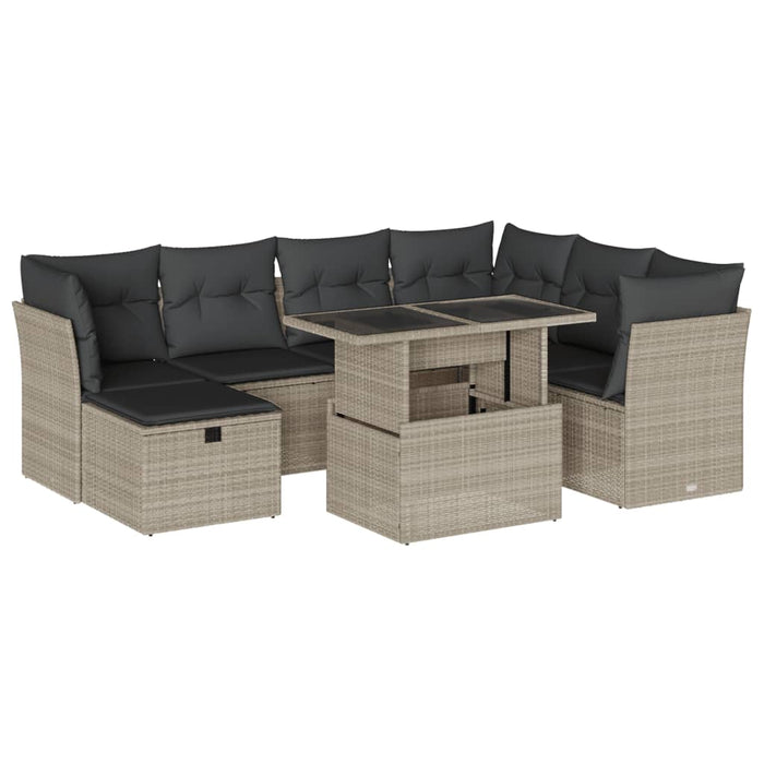 Set Divano da Giardino 8pz con Cuscini Grigio Chiaro Polyrattan 3274682