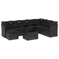 Set Divani da Giardino 9 pz con Cuscini Nero in Polyrattan 3274705