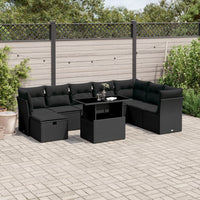 Set Divani da Giardino 9 pz con Cuscini Nero in Polyrattan 3274705