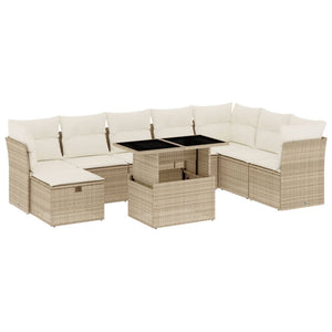 Set Divano da Giardino 9 pz con Cuscini Beige in Polyrattan 3274708