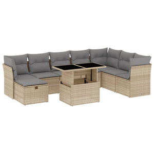 Set Divano da Giardino 9 pz con Cuscini Beige in Polyrattan 3274709