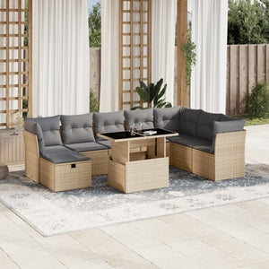 Set Divano da Giardino 9 pz con Cuscini Beige in Polyrattan 3274709