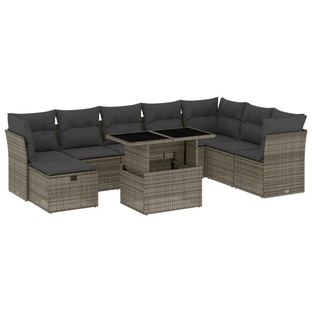 Set Divano da Giardino 9 pz con Cuscini Grigio in Polyrattan 3274710