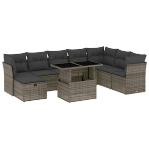 Set Divano da Giardino 9 pz con Cuscini Grigio in Polyrattan 3274710